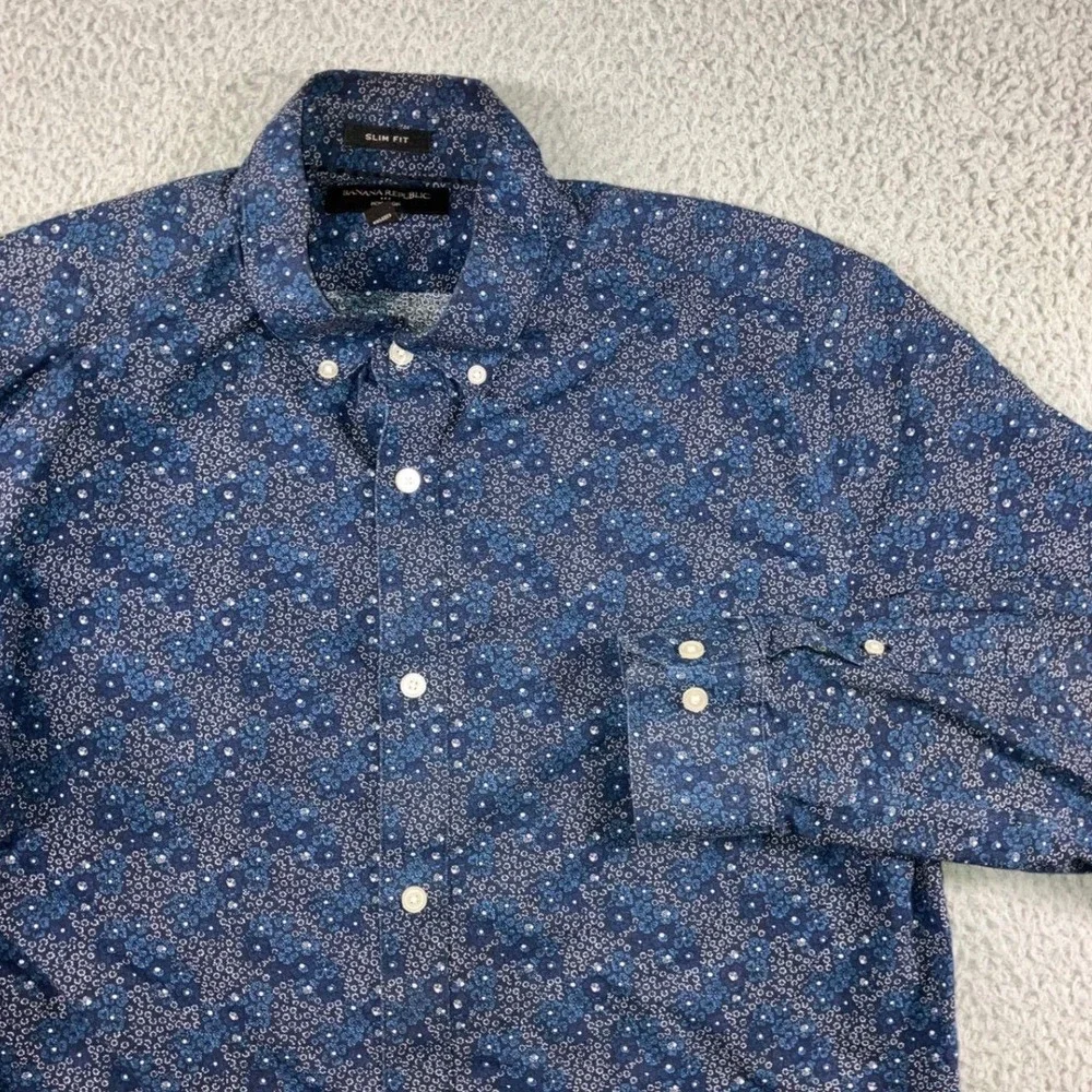 Banana Republic Shirt Men L Slim Fit Non Iron Abstract‎ Geometric Preppy Casual